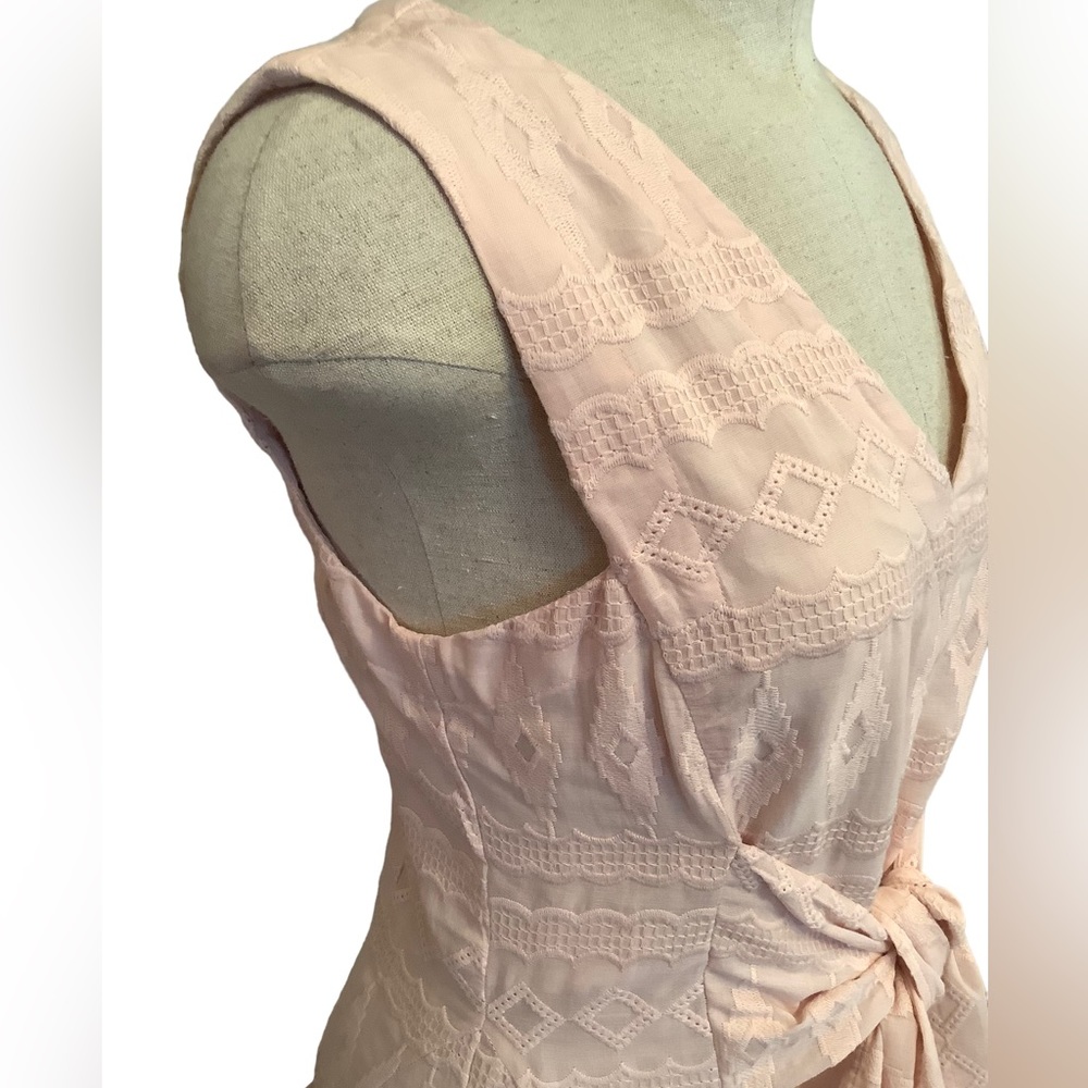 Rebecca Taylor Quartz Pink Embroidered Gauze‎ Cotton Tie Front Sleeveless… - Picture 6 of 13